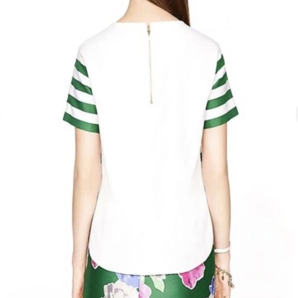 KATE SPADE Green/White Stripe Silk Blend Short Sleeve Ramona Top, Size 10 - Picture 6 of 10